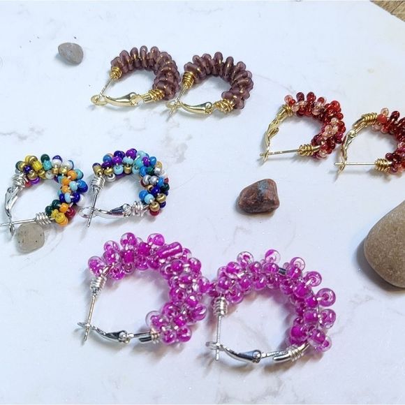 Handmade new! Beaded hoops glass beads - Picture 11 of 12